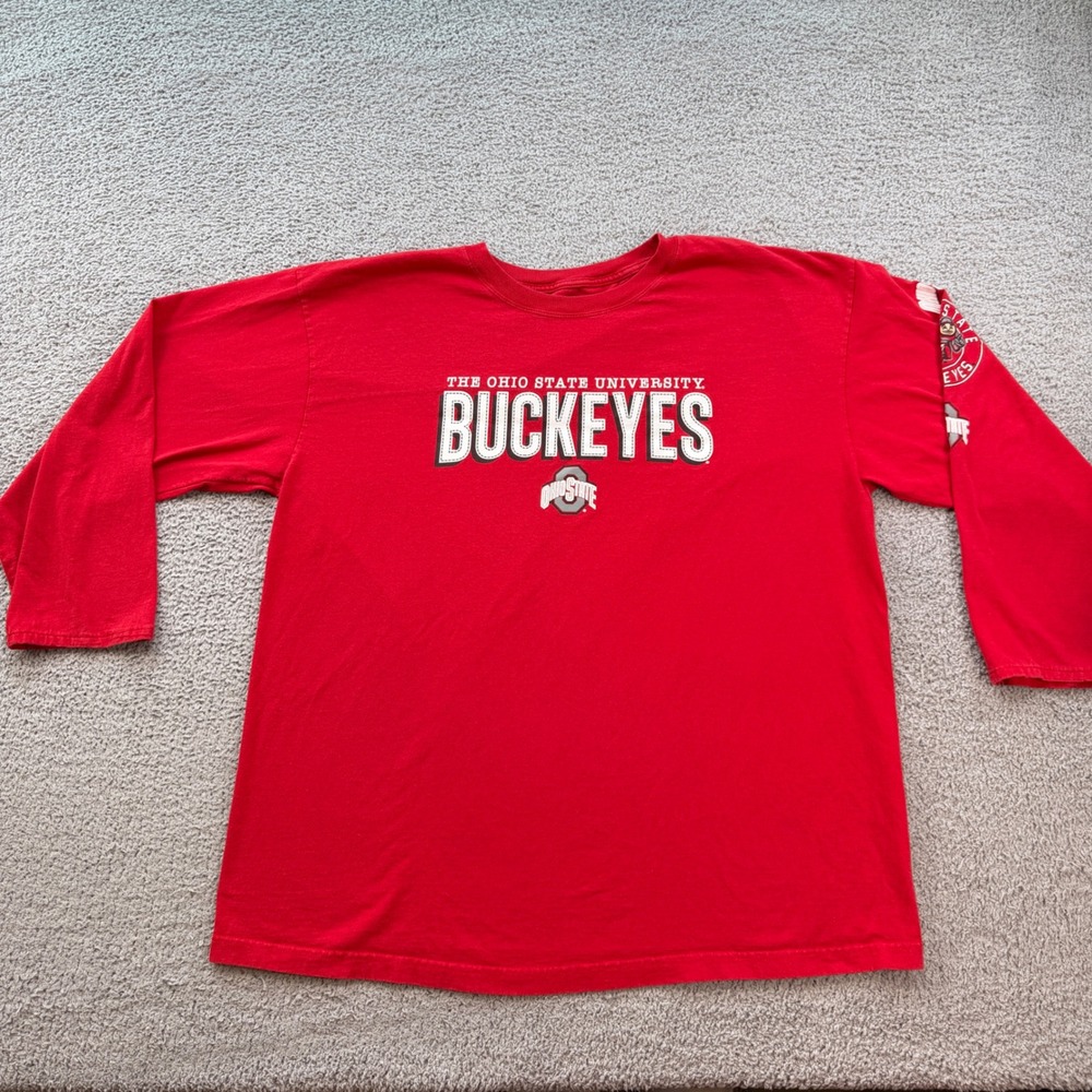 Ohio State University Buckeyes Red 3/4 Sleeve T-Shirt Mens 2XL OSU ProEdge